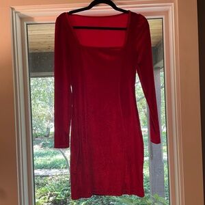 Romantic Red Body Con Velvet Dress